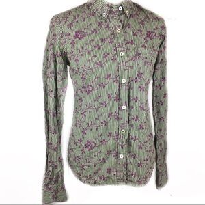 Anthropologie Odille Eyelet Embroidered Checkered Button Down Long Sleeve Shirt